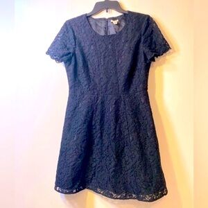 J. Crew Petite Short Sleeved Lace Black Flower Dress size 8P